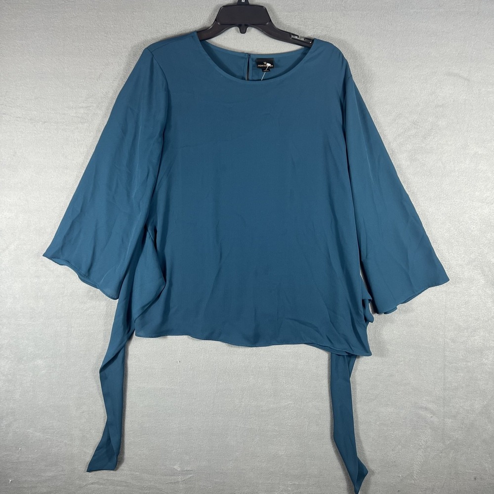 Worthington Women's Teal Asymmetric Side Tie Blouse Top Size L‎ Dolman Sleeve